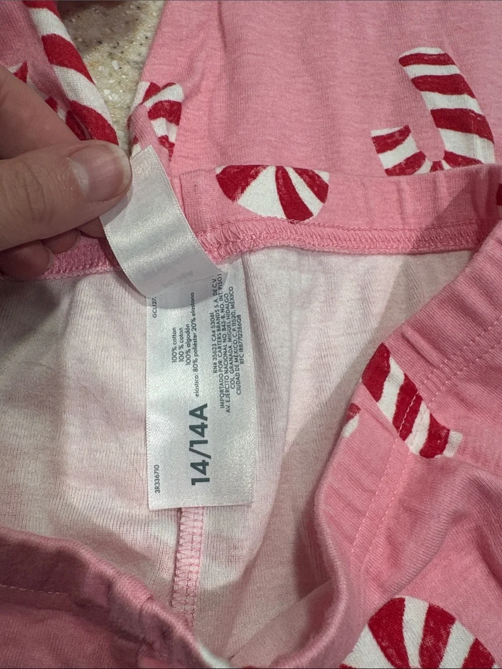 Carters size 14 pink Christmas candy cane pajamas long sleeve and pants cotton